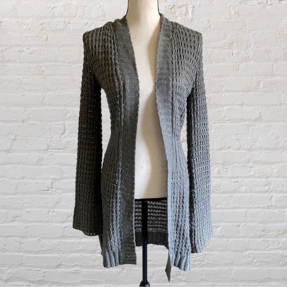 SHIMMERY METALLIC WOOL HOODED KNIT OPEN FRONT SWEATER DUSTER DUSTER CARDIGAN - Picture 1 of 9
